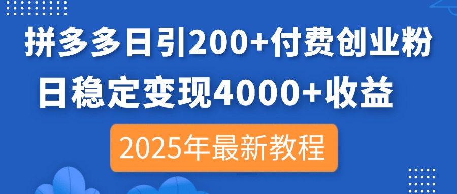 (14217期)拼多多日引200+付费创业粉,日稳定变现4000+收益,2025年最新教程-智屿梦轻创