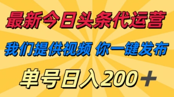 最新今日头条代运营，我们提供视频，你一键发布，单号日入200+【揭秘】-智屿梦轻创