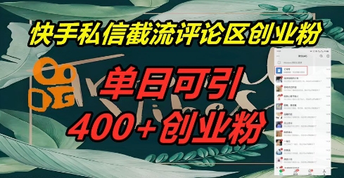 快手私信截流创业粉，一天引流400+-智屿梦轻创