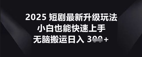 2025短剧最新升级玩法，小白也能快速上手，无脑搬运日入3张-智屿梦轻创