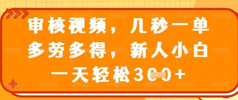 最新审核视频,几秒一单,多劳多得,新人小白一天轻松3张【揭秘】-智屿梦轻创