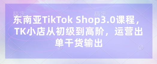 东南亚TikTok Shop3.0课程，TK小店​从初级到高阶，运营出单干货输出-智屿梦轻创