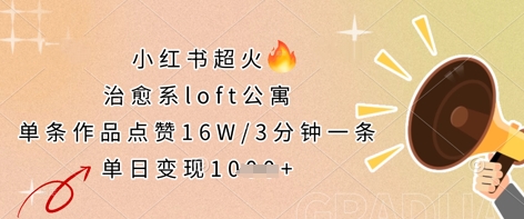 小红书超火的治愈系loft公寓，单条作品点赞16W，3分钟一条，单日变现数张-智屿梦轻创